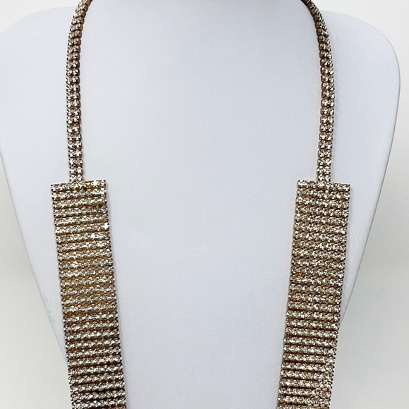 Crystal Trim Rhinestone Gold Tone Necklace - Picture 9 of 12
